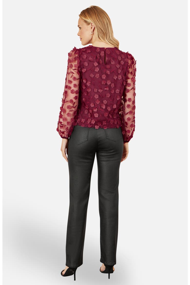 Sheer Sleeve Applique Top, Alternate, color, Burgundy
