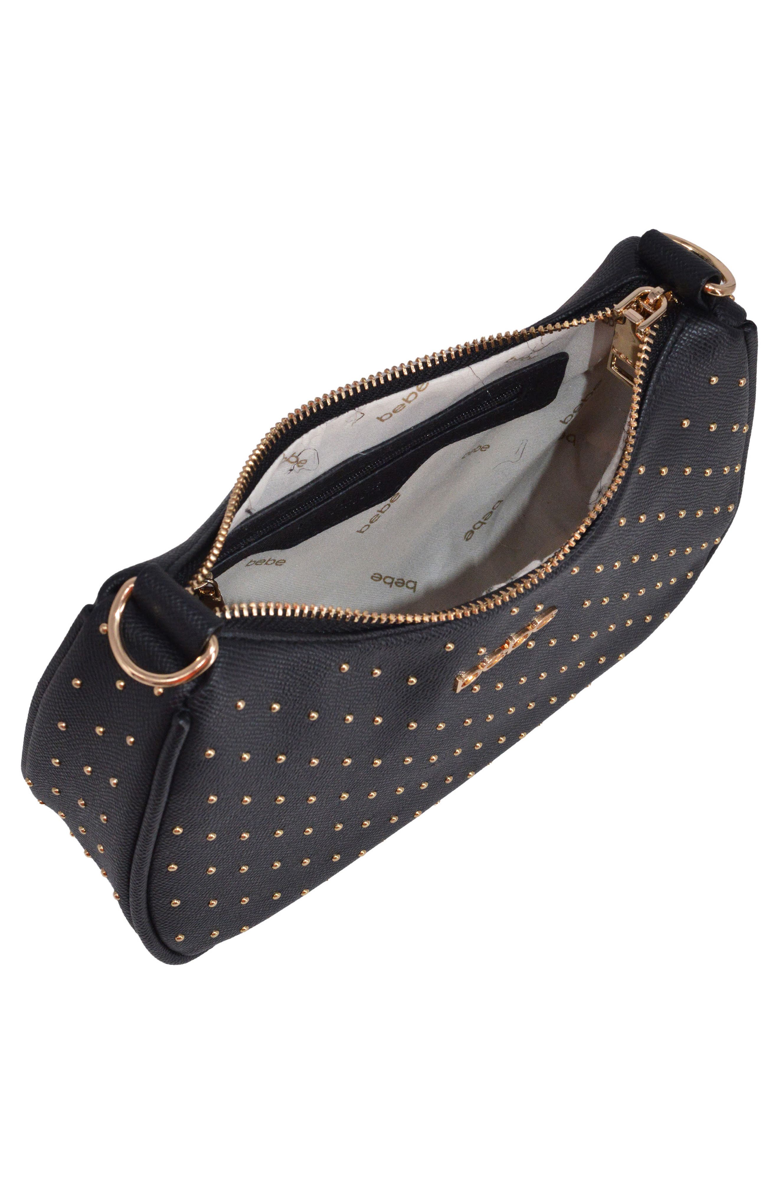 bebe Sagan Stud Crossbody Bag with Zip Pouch, Alternate, color, Black