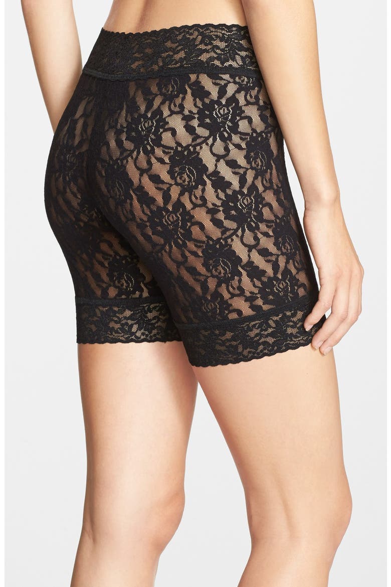 Sheer Signature Lace Bike Shorts, Alternate, color, BLACK