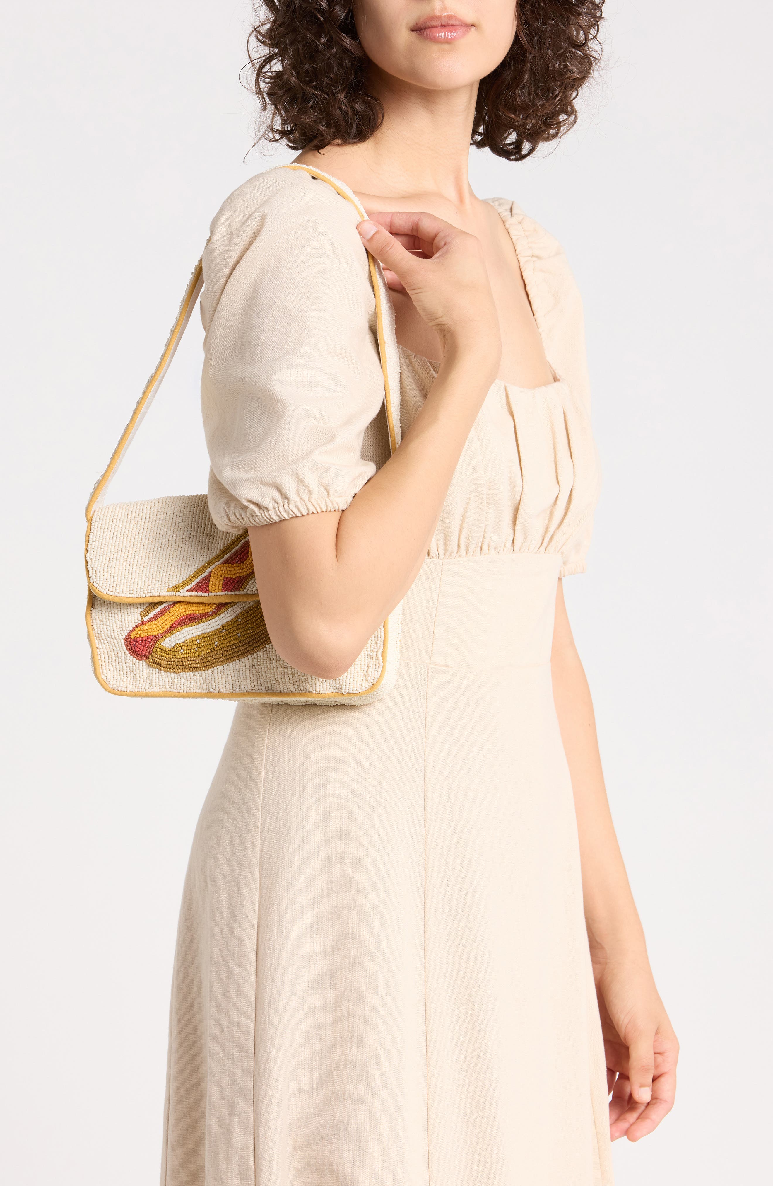 Beaded Hot Dog Shoulder Bag, Alternate, color, IVORY MULTI