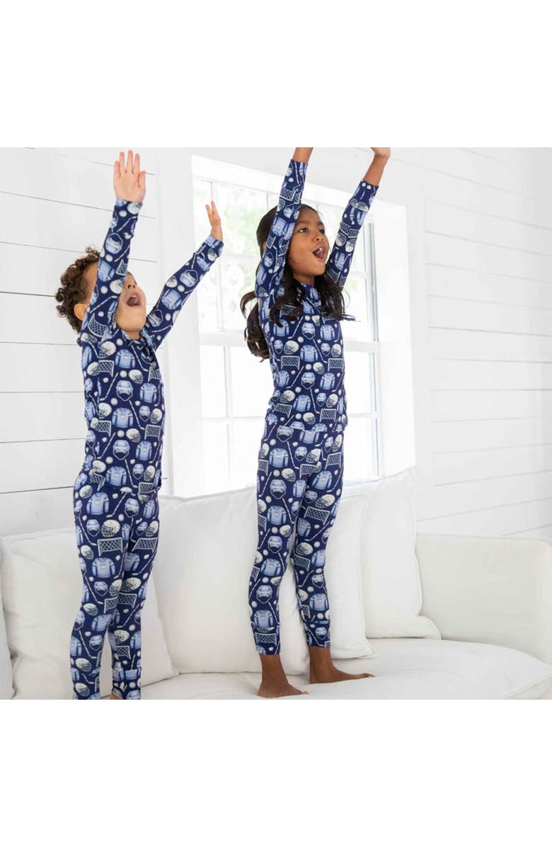 Lev Baby Hockey Print 2-Piece Pajama Set, Alternate, color, Blue