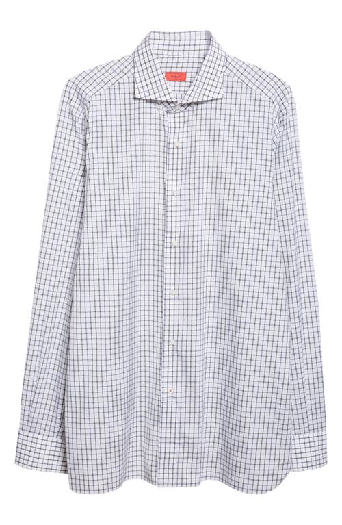 Isaia Tattersall Linen Button-up Shirt In Gray