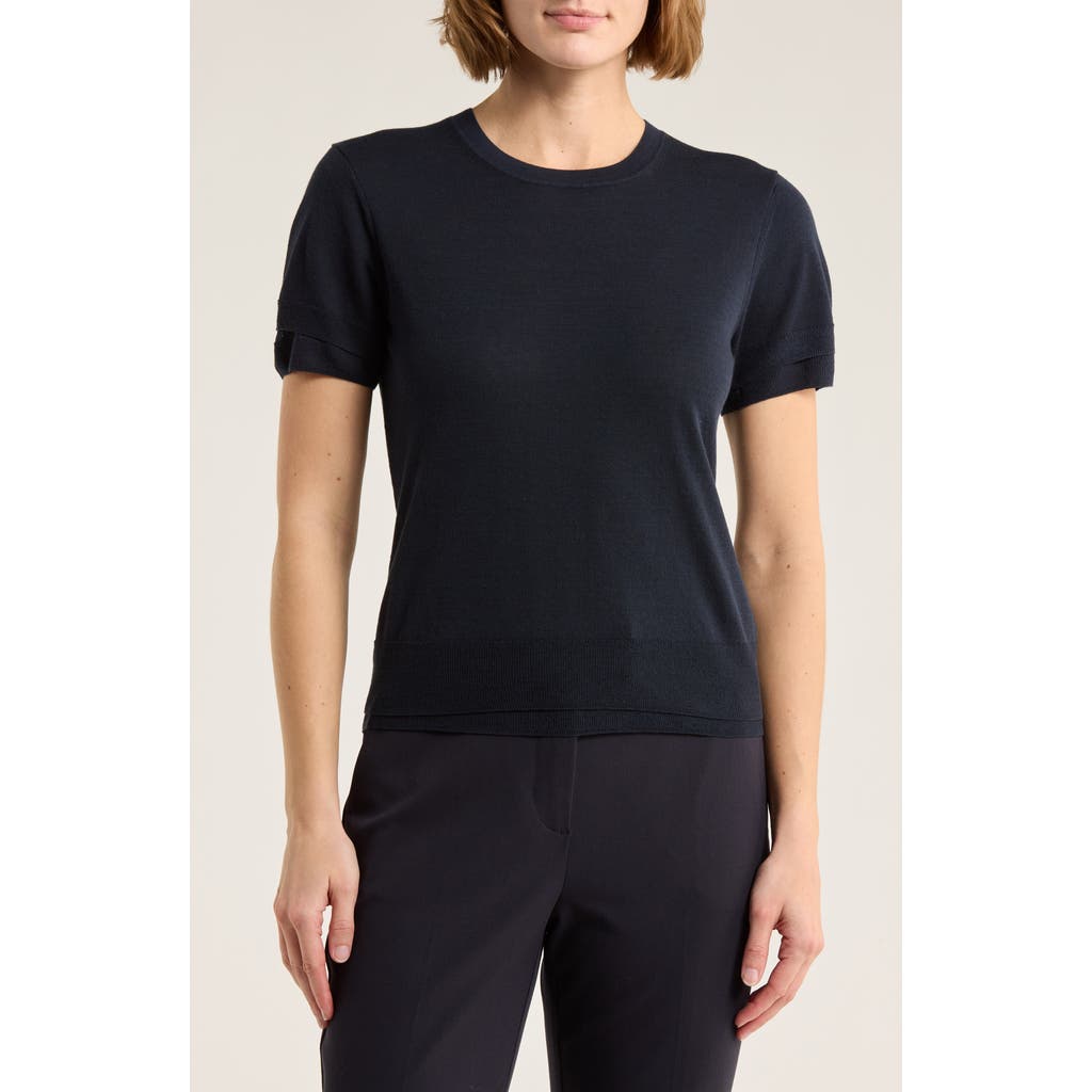 Vince Double Layer Short Sleeve Sweater In Black