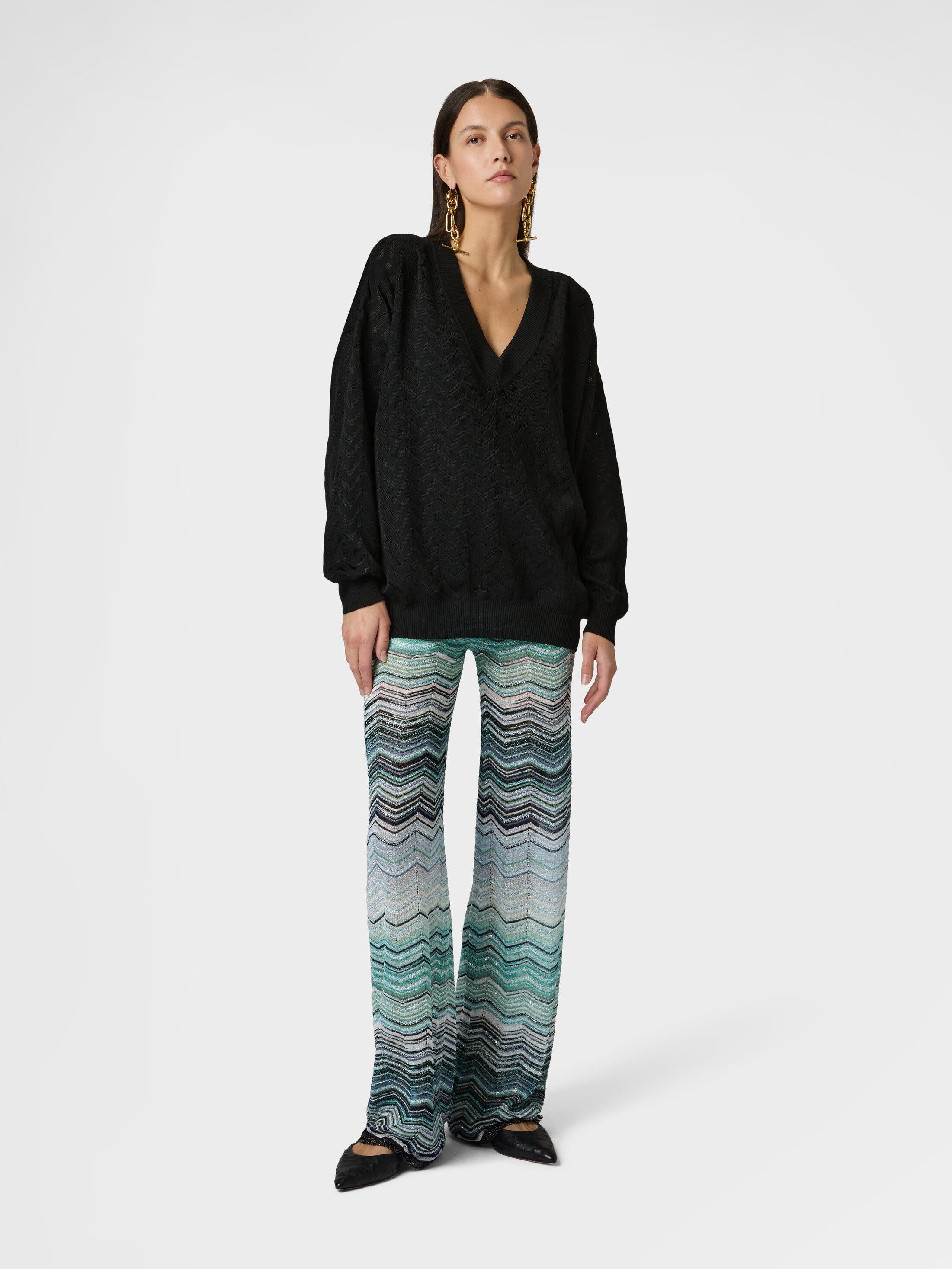 V-neck Pullover In Cotton And Viscose Chevron - image 2