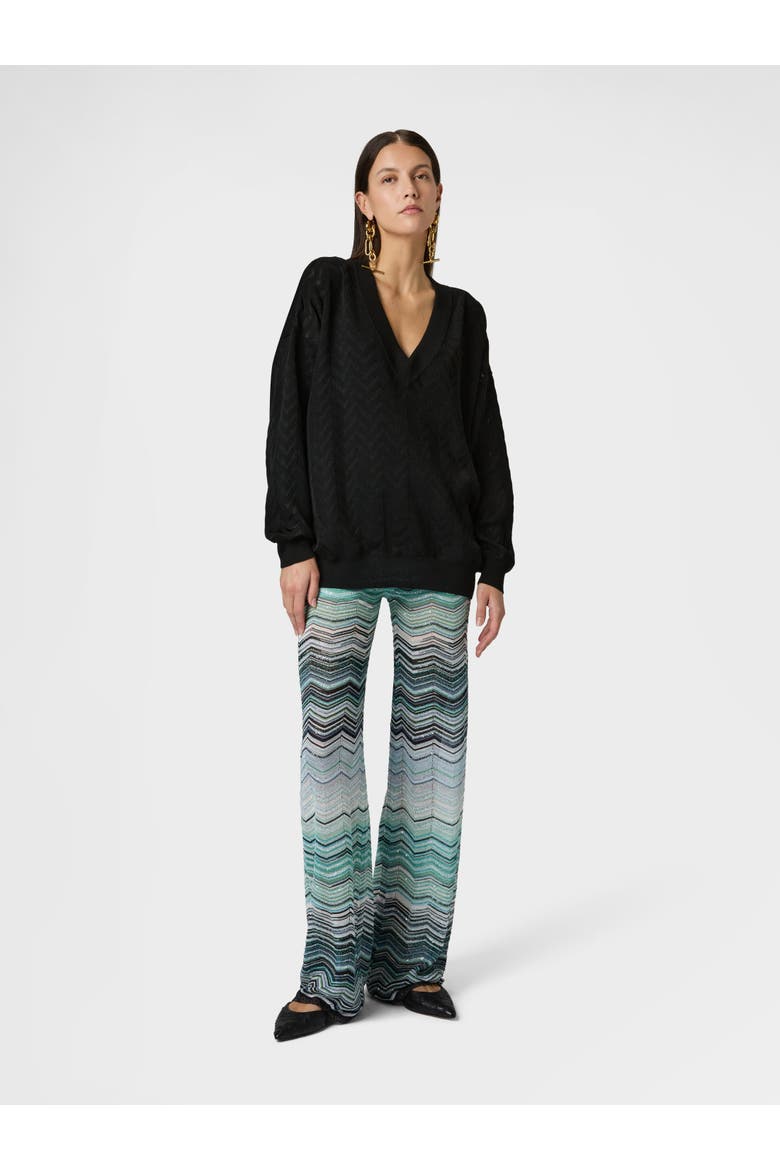 V-neck Pullover In Cotton And Viscose Chevron, Alternate, color, Black