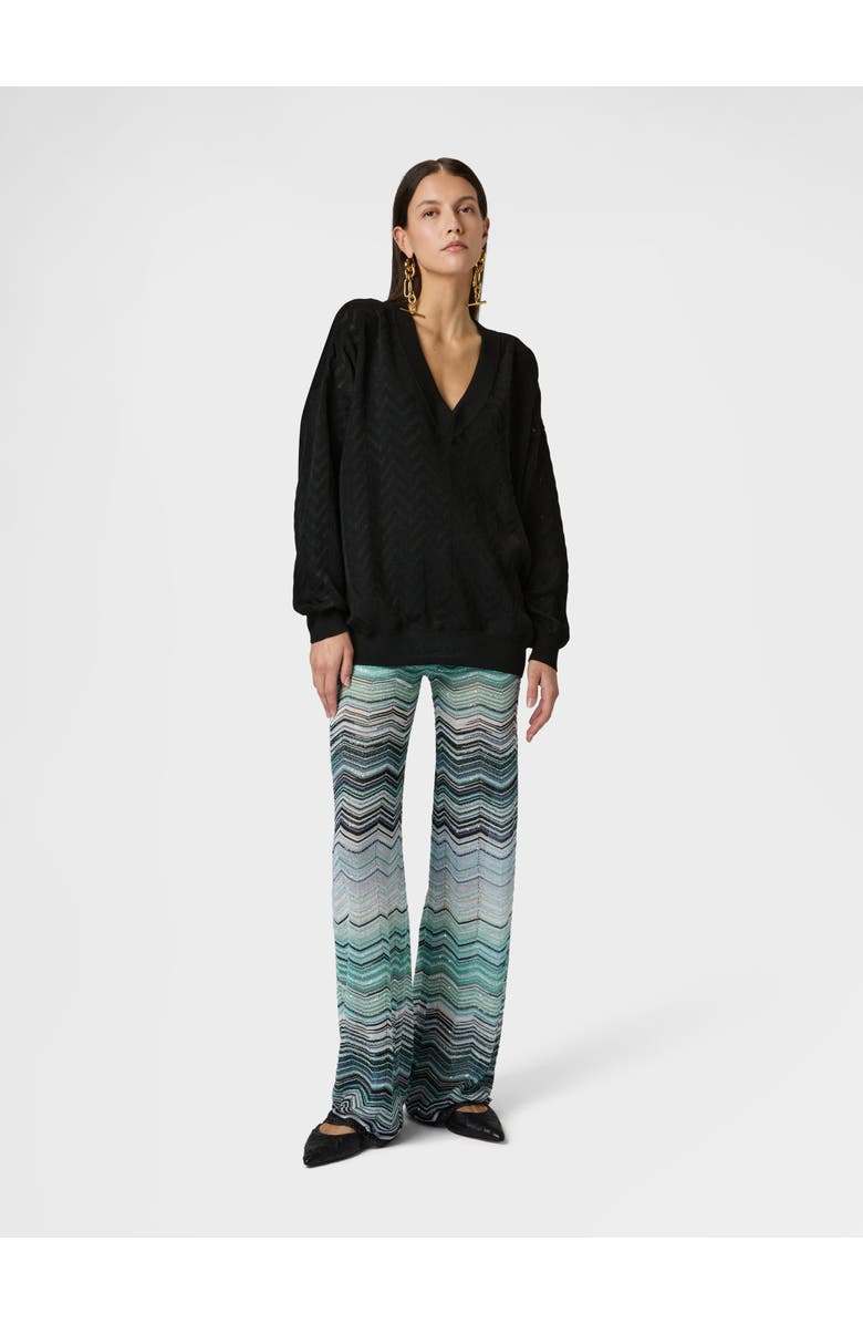Missoni V-neck Pullover In Cotton And Viscose Chevron, Alternate, color, Black