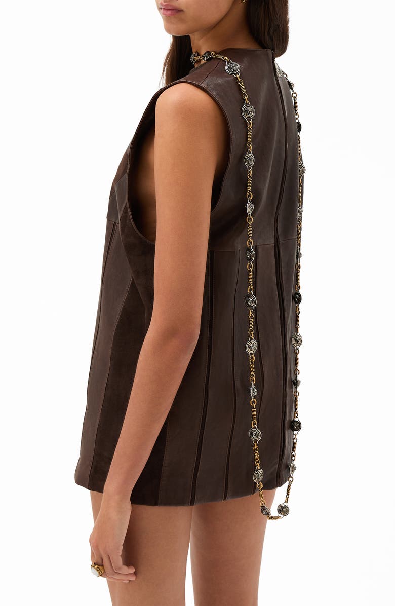 Versace Leather Patchwork Minidress, Alternate, color, Burnt