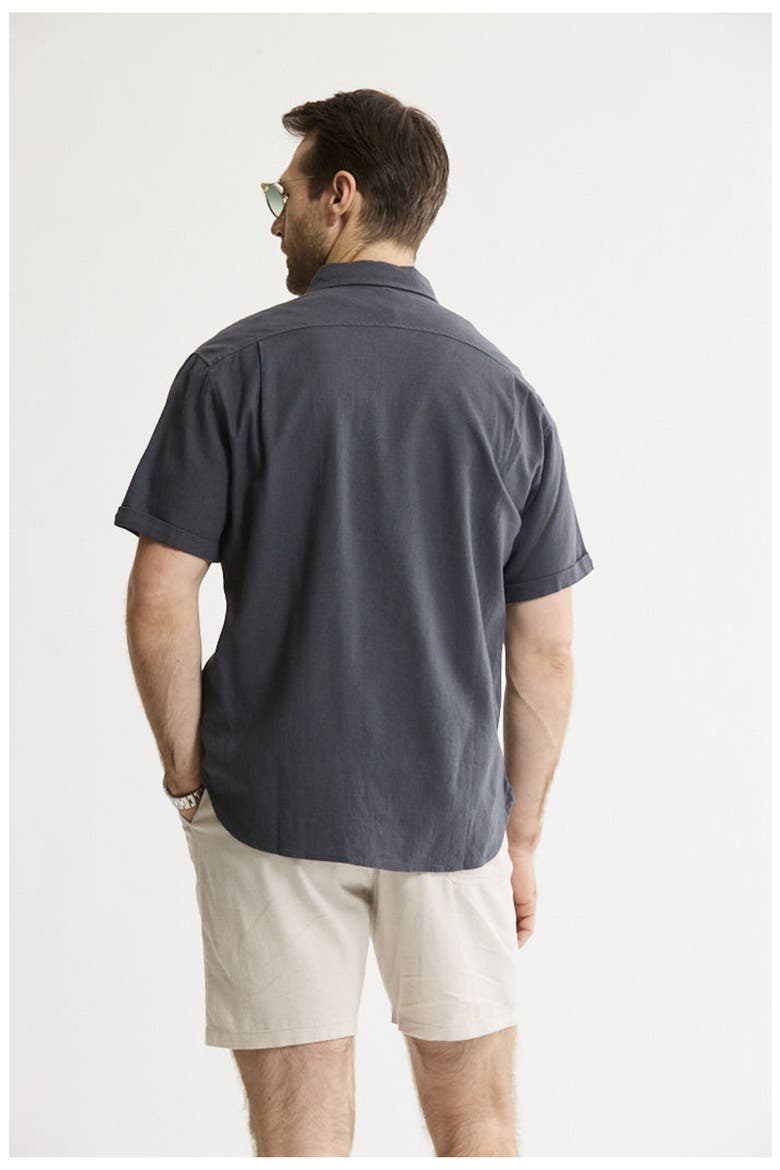 Linen Blend Short Sleeve Shirt, Alternate, color, Asphalt