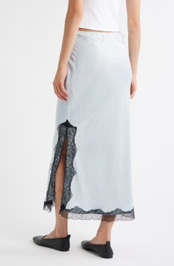 Lace Trim Satin Maxi Skirt