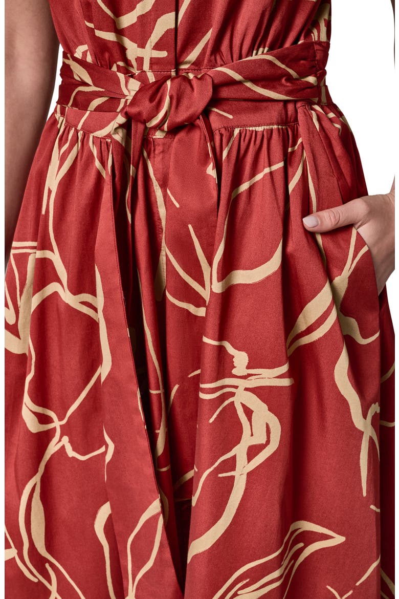 Abstract Print Stretch Cotton Midi Dress, Alternate, color, SUNBAKED/ FAWN