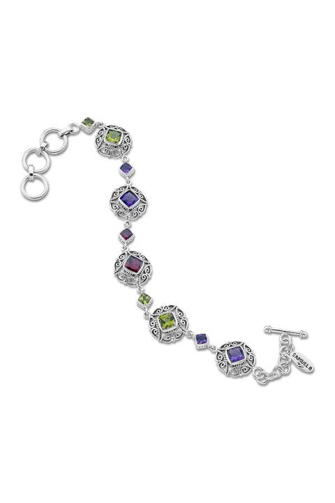 Sterling Silver Multi Gemstone Toggle Bracelet