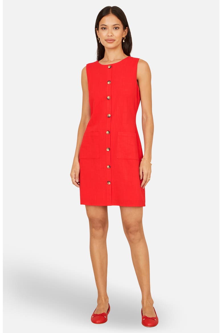 Button Detail Shift Dress, Alternate, color, Red