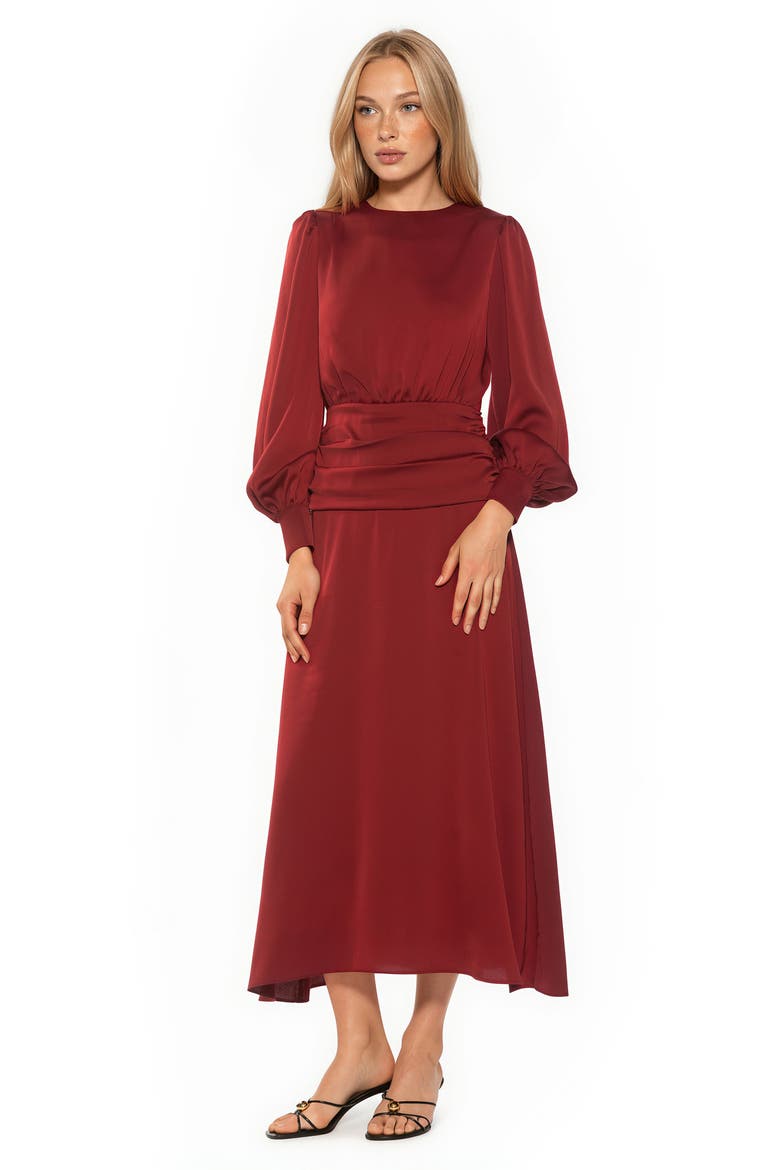 Maeve Long Sleeve Midi Dress, Alternate, color, BURGUNDY