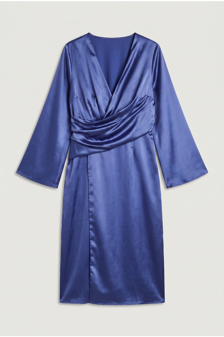 Plus Satin Flared Sleeve Wrap Dress, Alternate, color, Cobalt