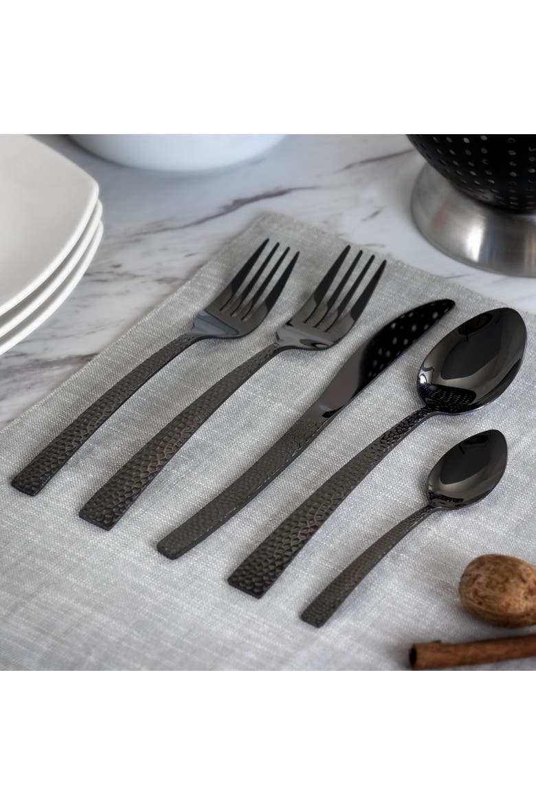 Baily 20 Piece Flatware Utensil Set, Stainless Steel Silverware Metal Service for 4, Alternate, color, Black