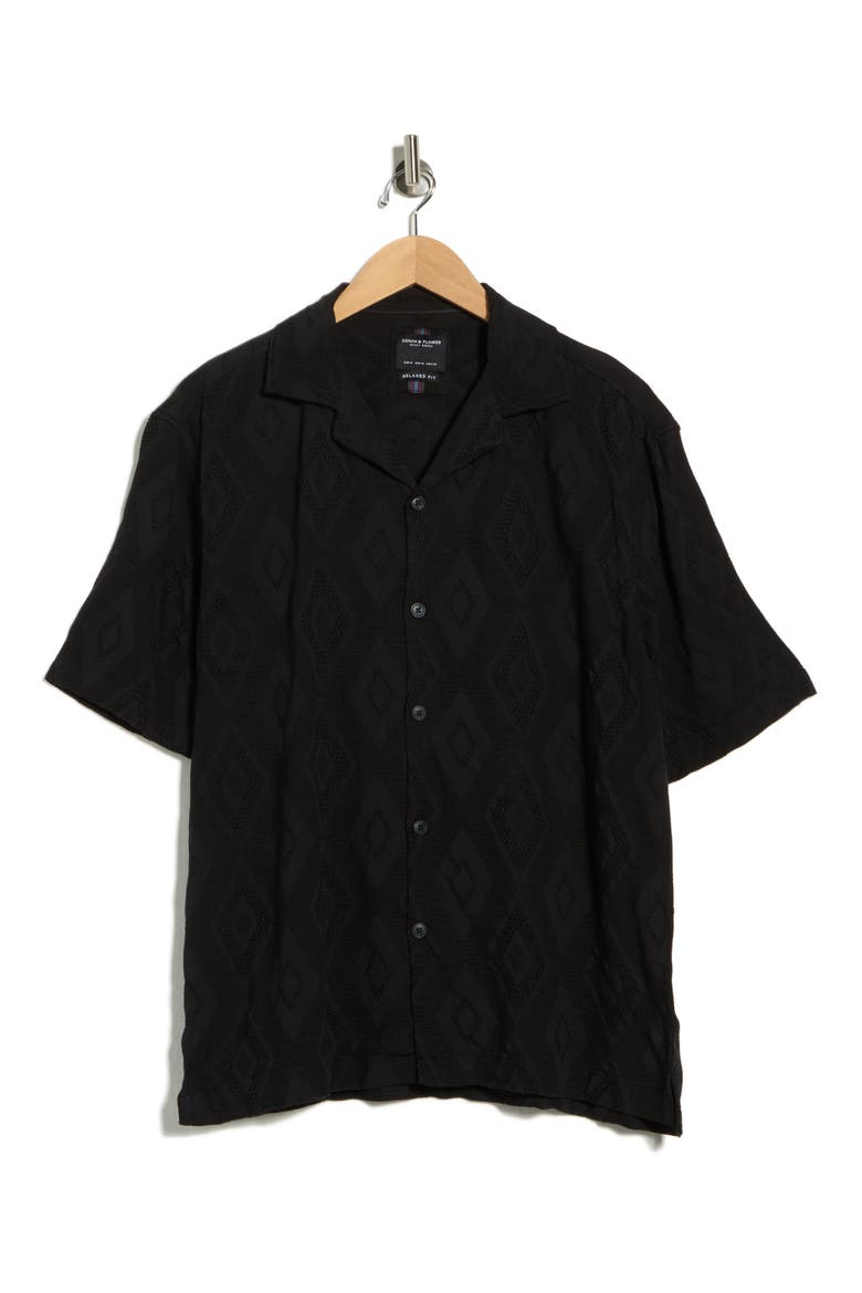 Diamond Textured Relaxed Fit Camp Shirt, Alternate, color, BLACK