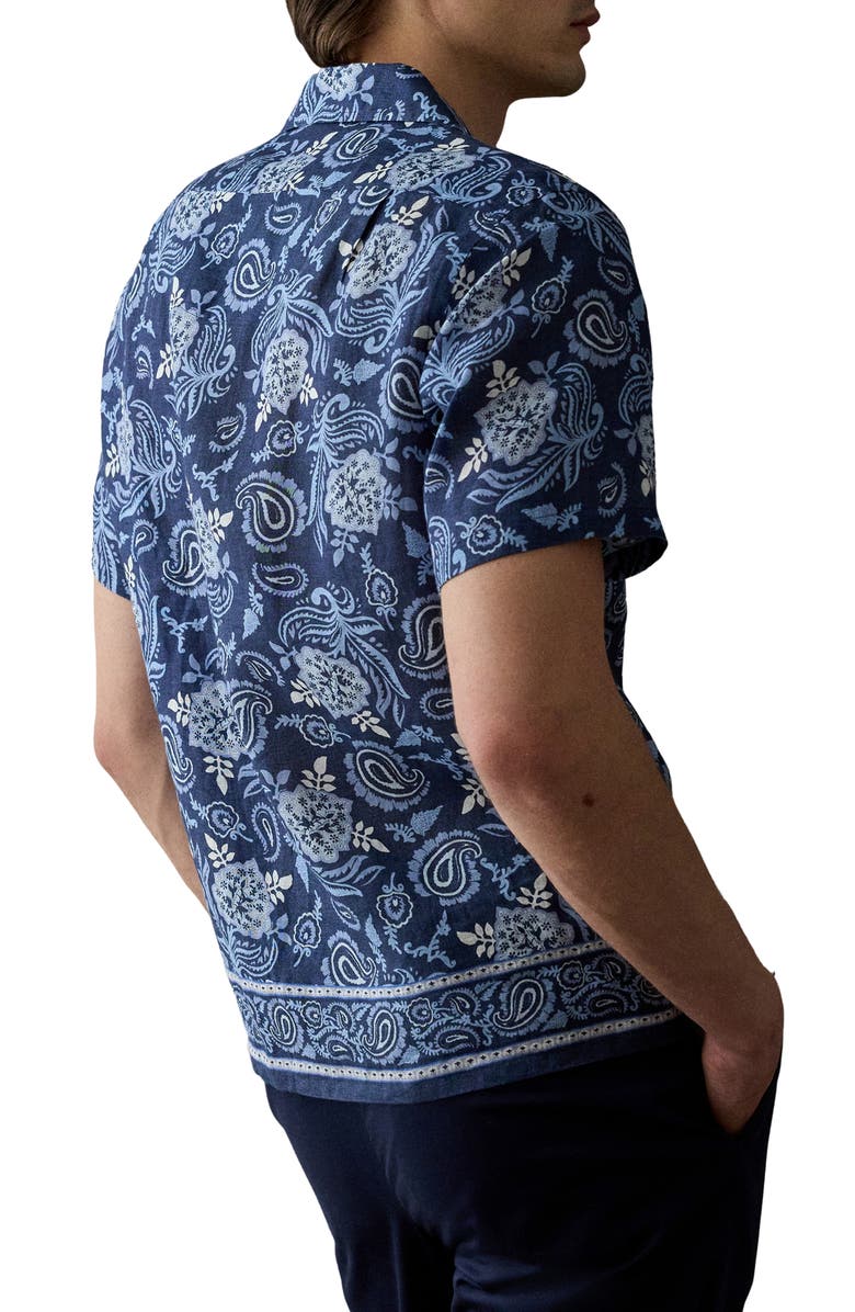 Ralph Lauren Purple Label Maiori Choppa Paisley Print Linen Camp Shirt, Alternate, color, Blue Multi