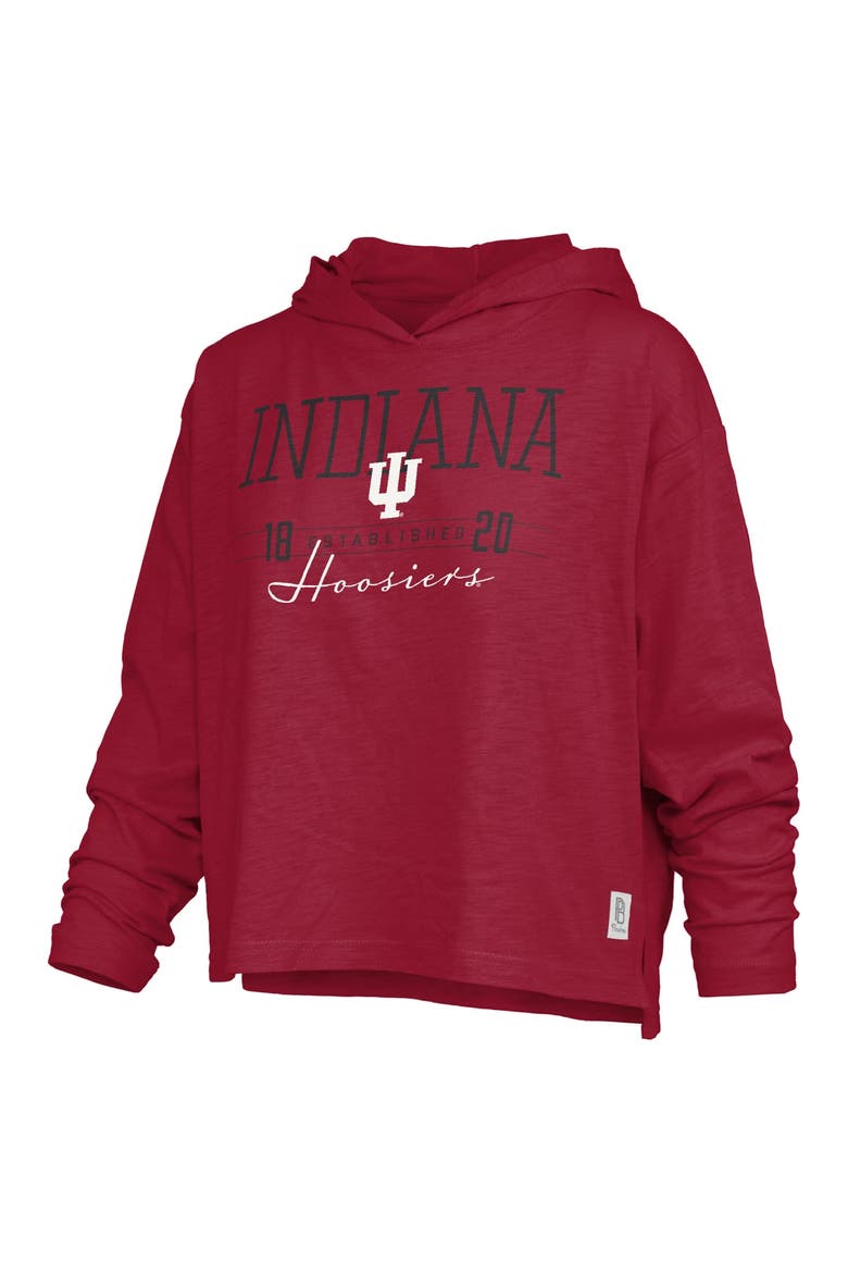 Women's Pressbox  Crimson Indiana Hoosiers Castillo Slub Waist Length Long Sleeve Hooded T-Shirt, Alternate, color, Crimson