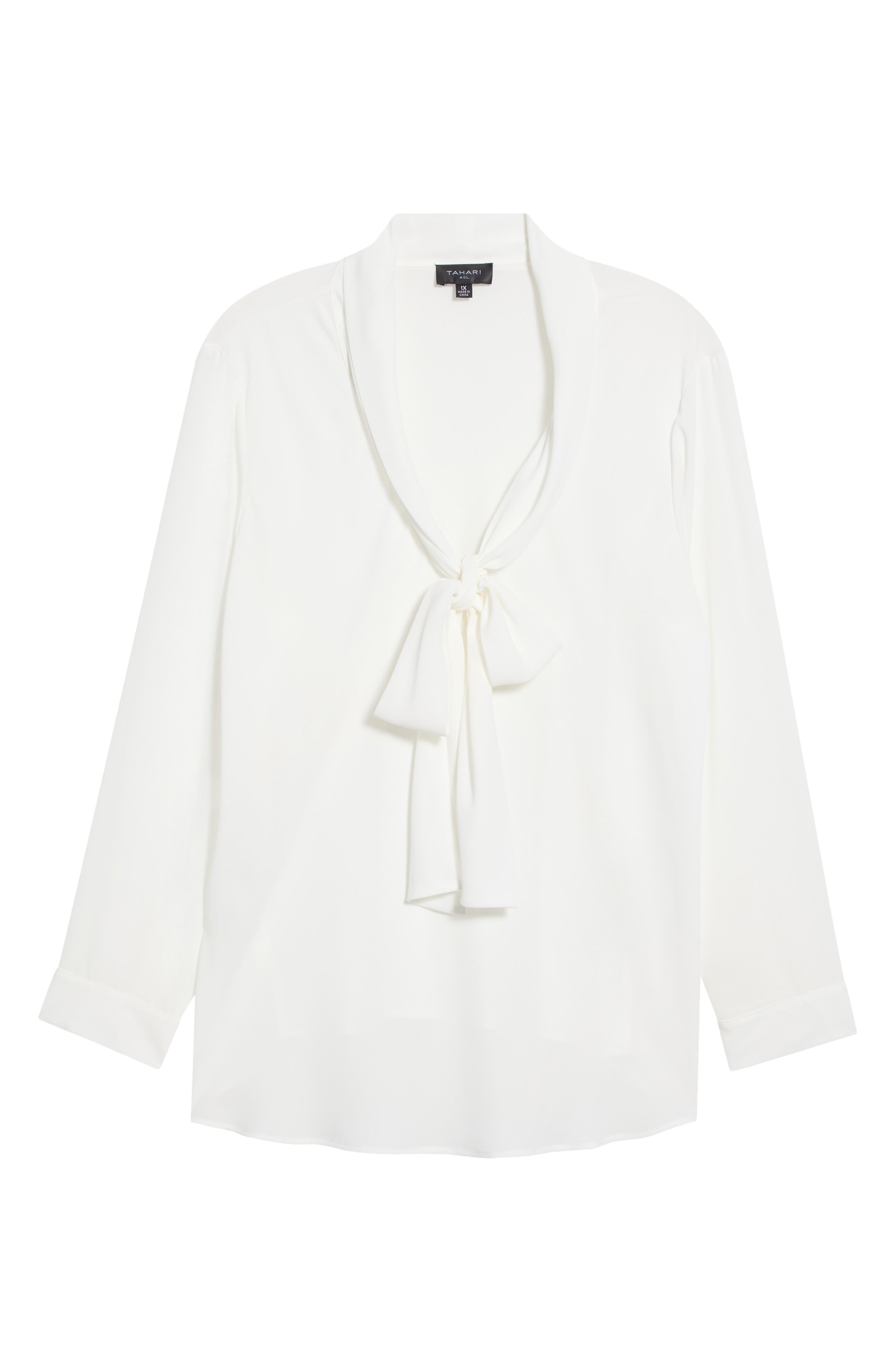 Tahari Asl Tie Neck Long Sleeve Shirt In Ivory