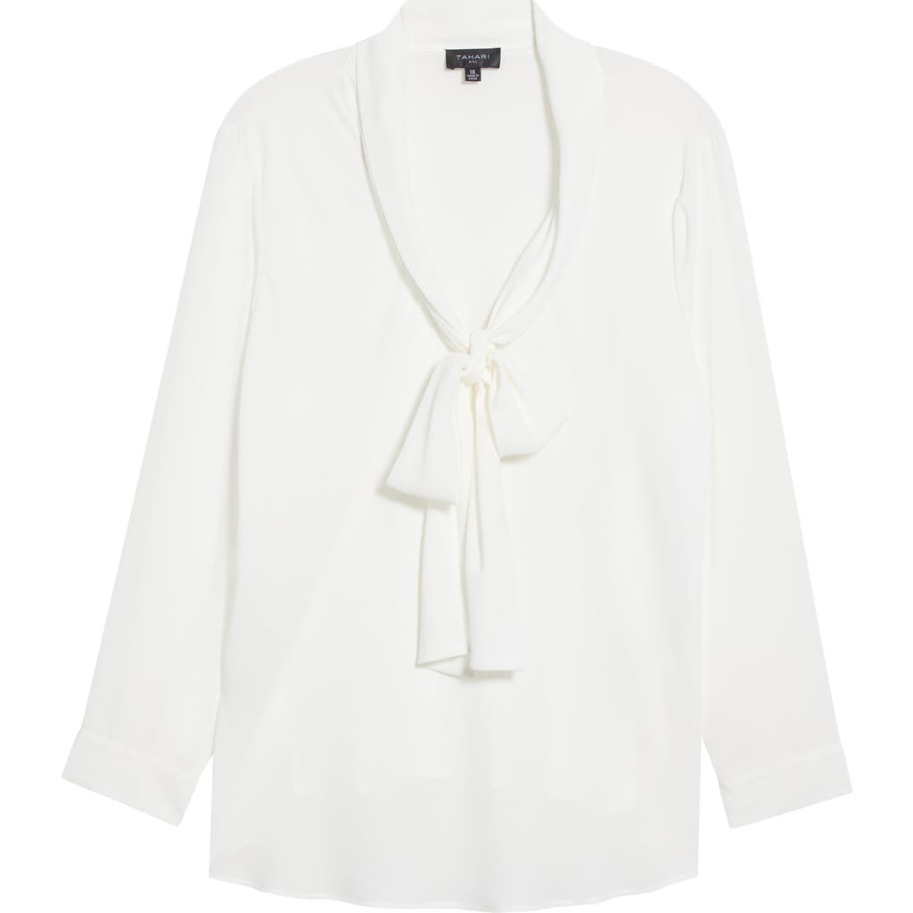 Tahari Asl Tie Neck Long Sleeve Shirt In Ivory