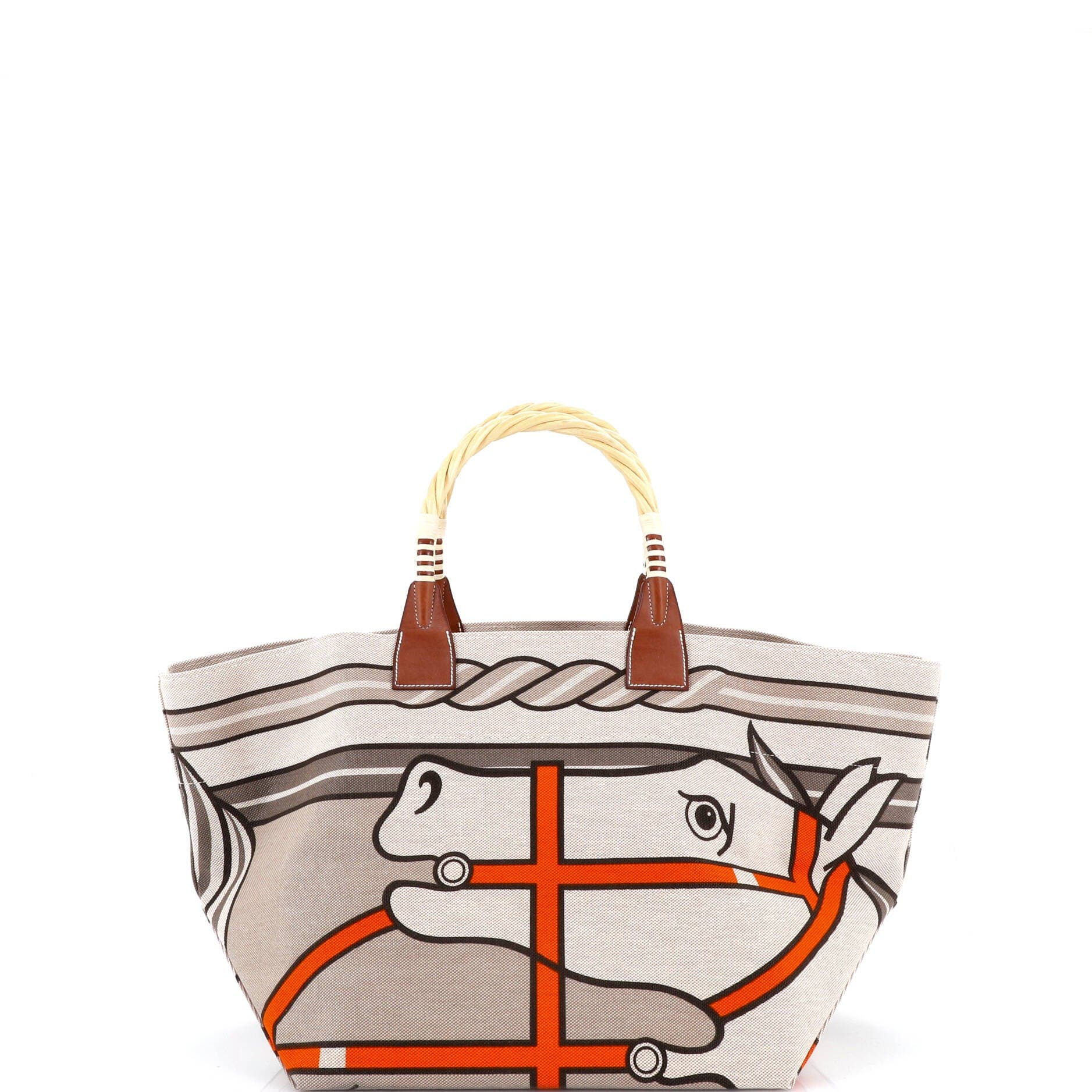 Pre-Owned Hermes Sac Steeple Tote Printed Toile with Wood, Alternate, color, 