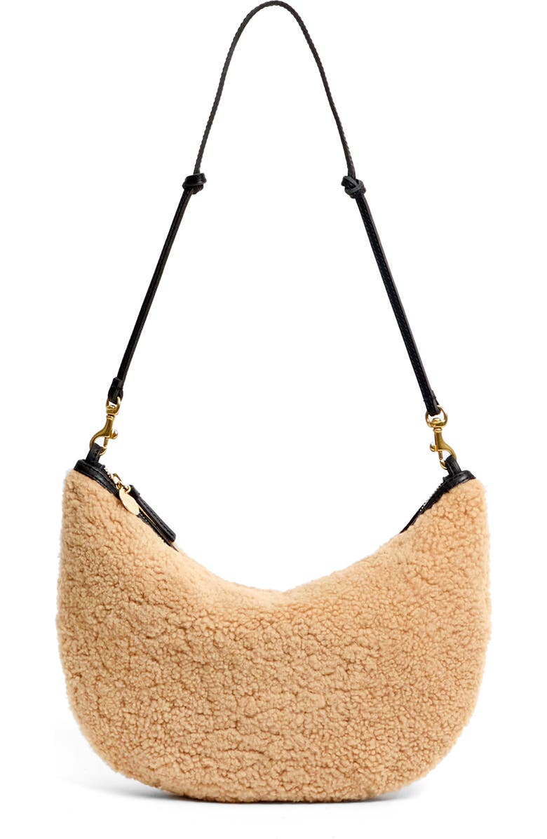 Clare V. Lune Genuine Shearling Shoulder Bag, Main, color, Cafe Au Lait