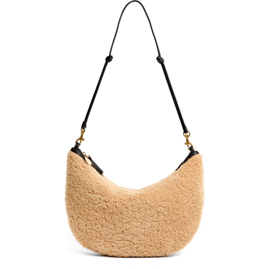 Clare V . Lune Genuine Shearling Shoulder Bag In Brown