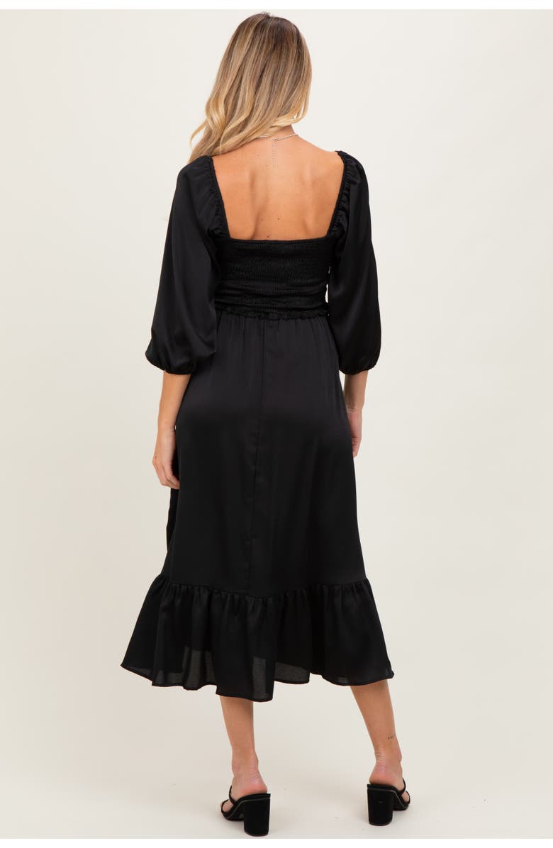 PinkBlush Satin Smocked Cinched Bust Midi Dress, Alternate, color, Black