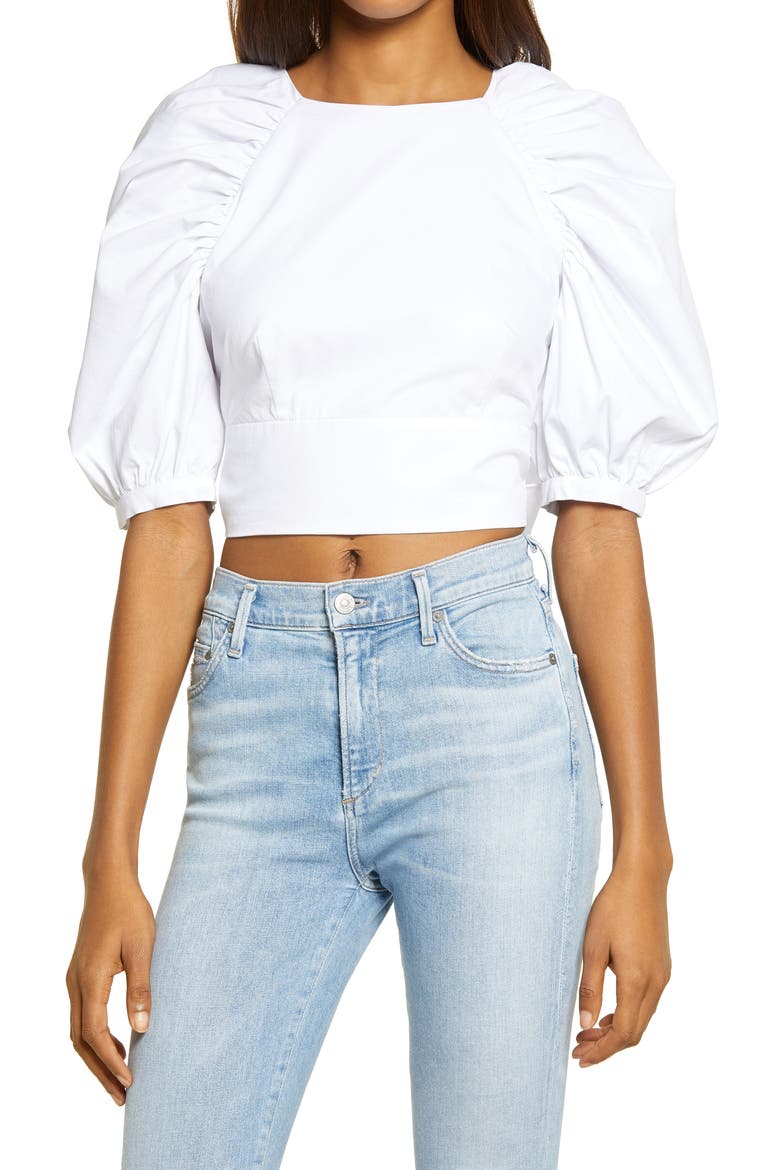 Puff Sleeve Back Cutout Top, Main, color, ORCHID WHITE