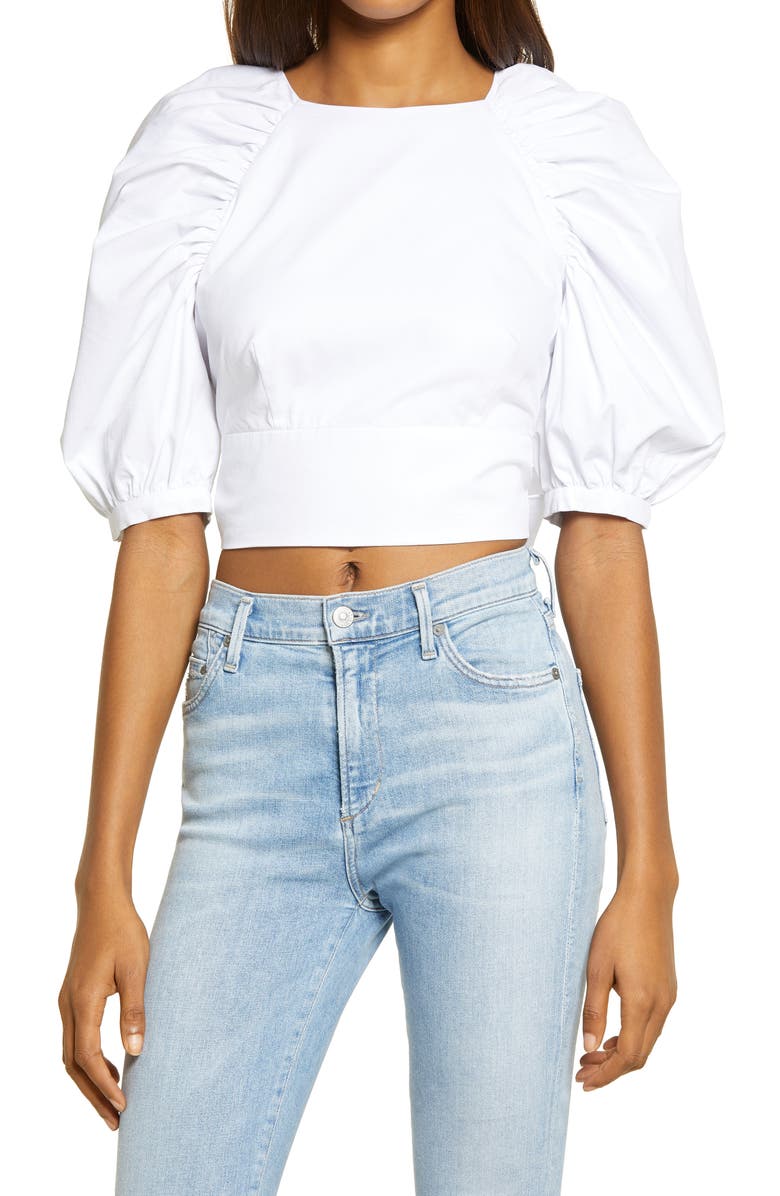 Bardot Puff Sleeve Back Cutout Top, Main, color,