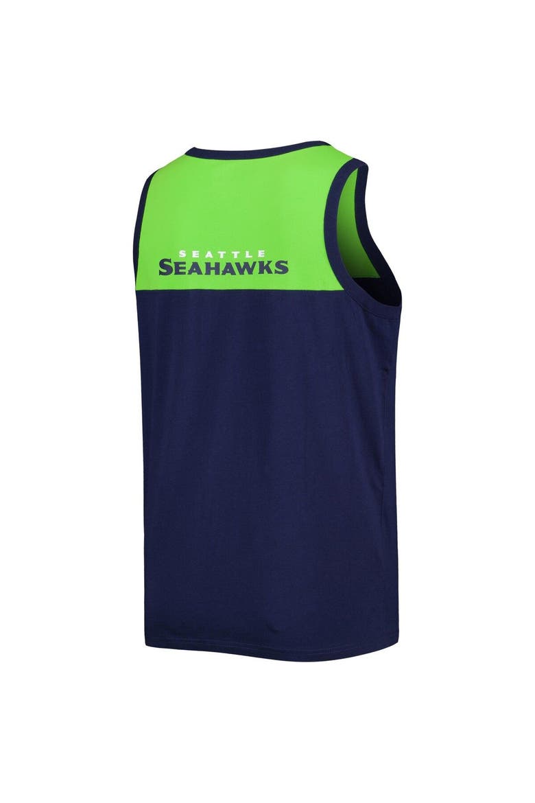 Men's Starter College Navy/Neon Green Seattle Seahawks Team Touchdown Fashion Tank Top, Alternate, color, Navy