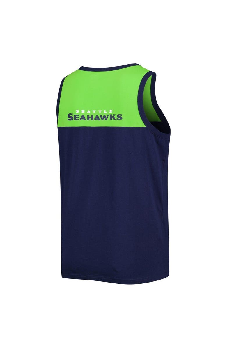 STARTER Men's Starter College Navy/Neon Green Seattle Seahawks Team Touchdown Fashion Tank Top, Alternate, color, Navy