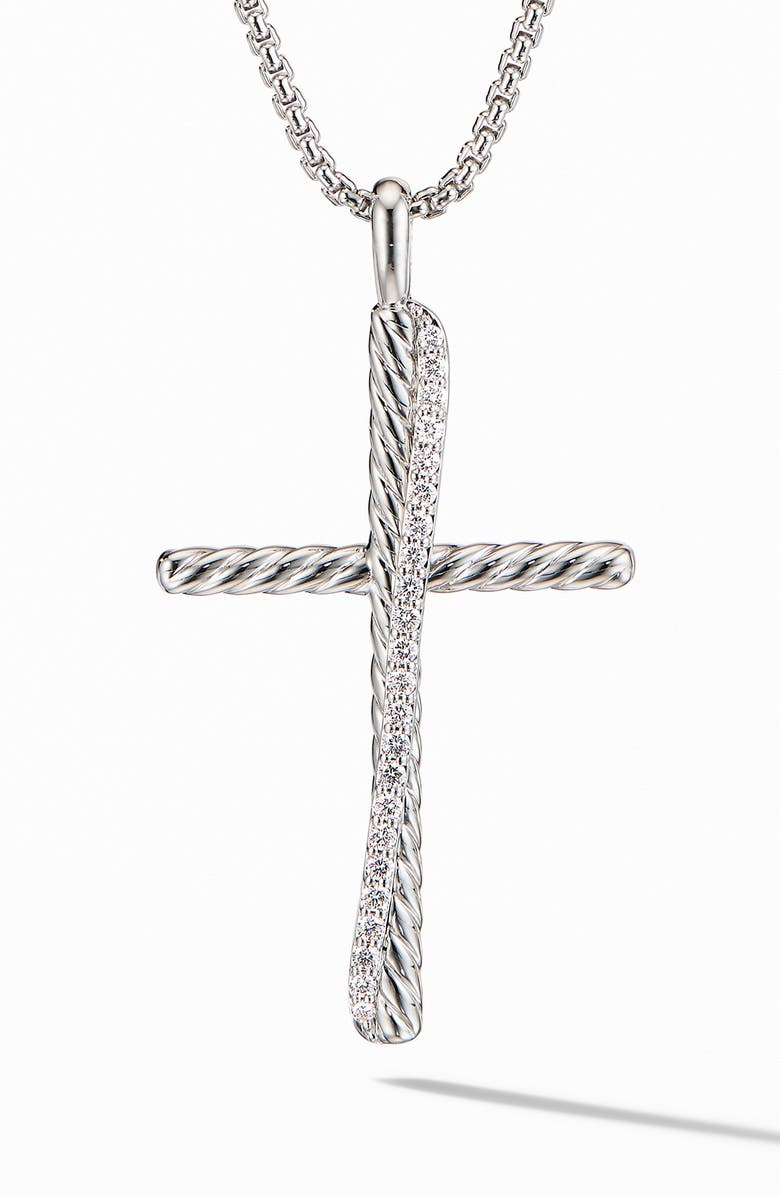 David Yurman Crossover XL Cross Necklace with Diamonds, Main, color, 