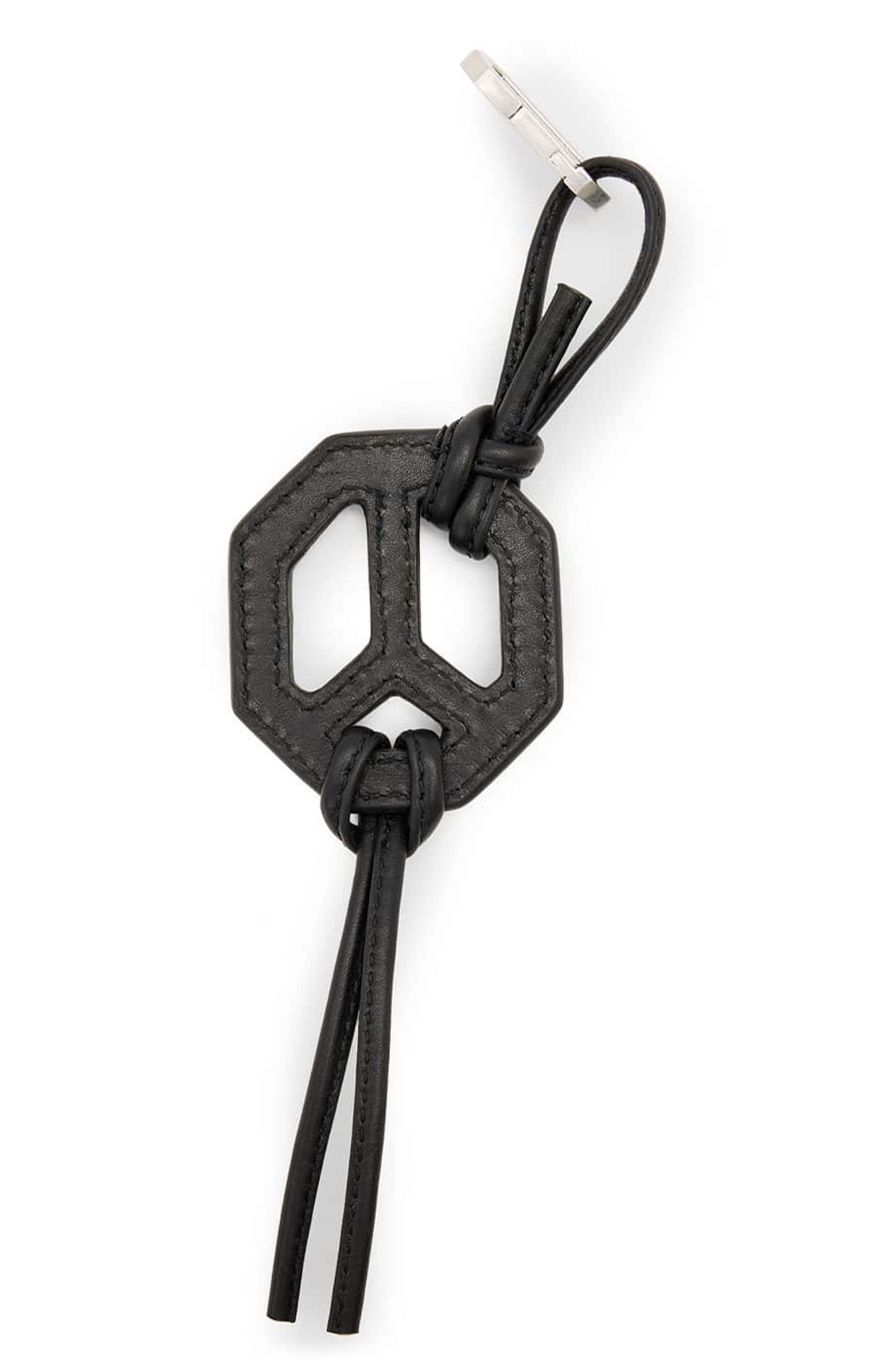 Peace Leather Bag Charm, Alternate, color, BLACK