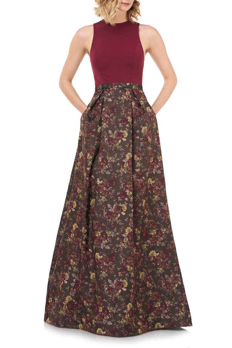 Mikela Floral Ballgown, Main, color, BURGUNDY MULTI