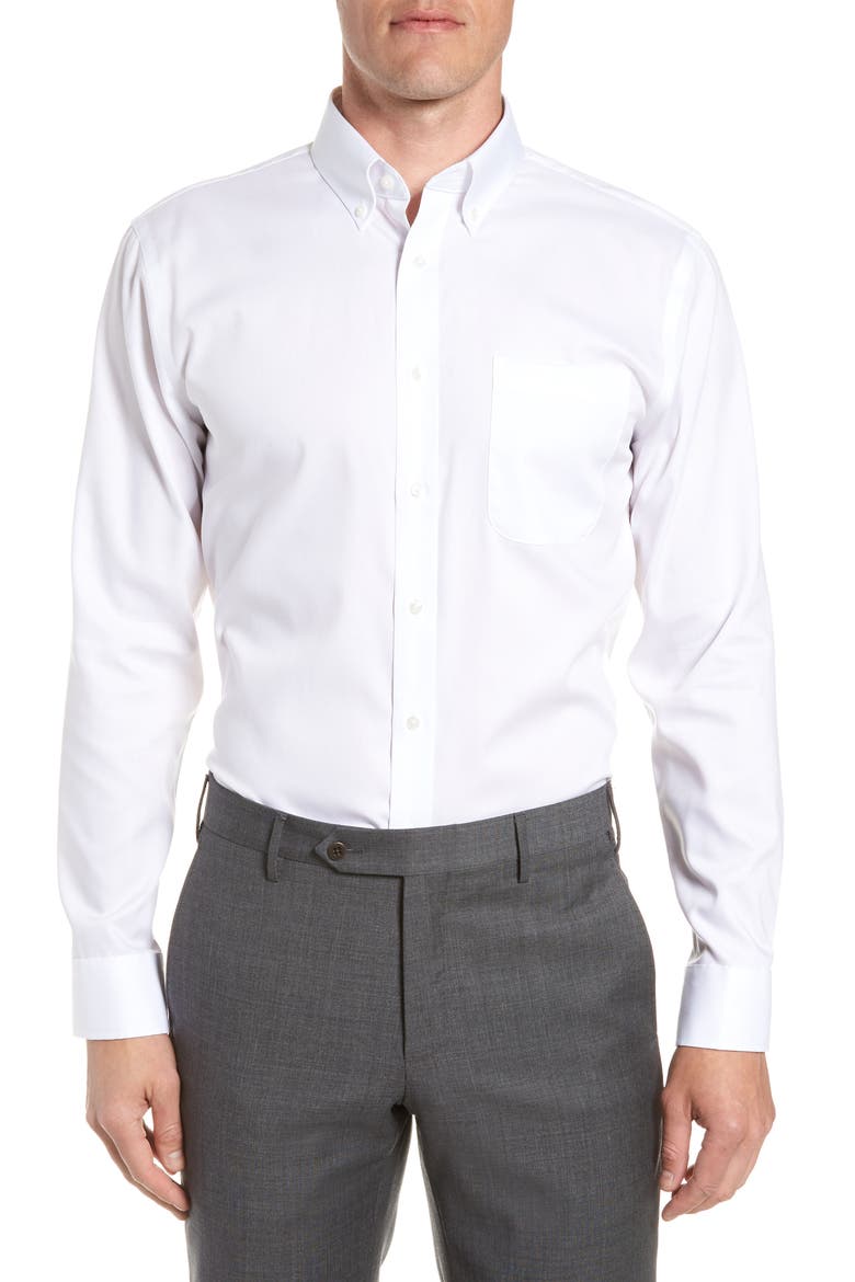 Trim Fit Non-Iron Dress Shirt, Main, color, WHITE