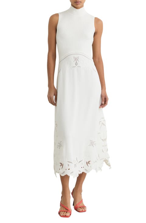 Phoenix Mixed Media Embroidered Eyelet Detail Dress