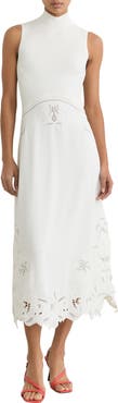 Reiss Phoenix Mixed Media Embroidered Eyelet Detail Dress