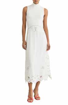 Phoenix Mixed Media Embroidered Eyelet Detail Dress