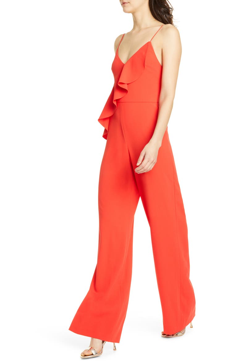 Keeva Ruffle Jumpsuit, Alternate, color, CHERRY