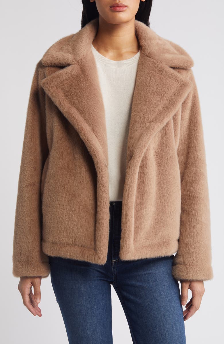 Sam Edelman Notched Lapel Faux Fur Jacket, Alternate, color, Sepia Taupe