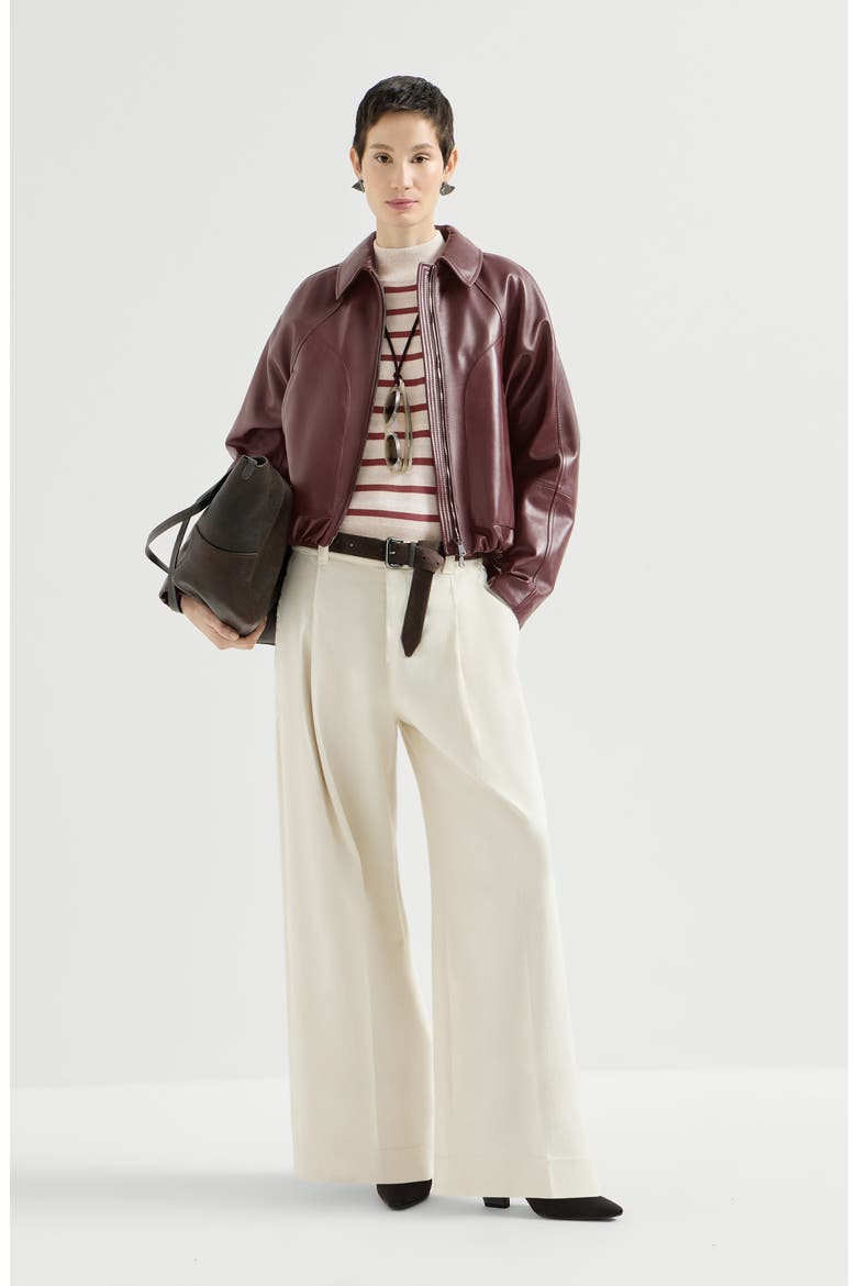 Nappa leather outerwear jacket with drawstring and monili, Alternate, color, Burgundy
