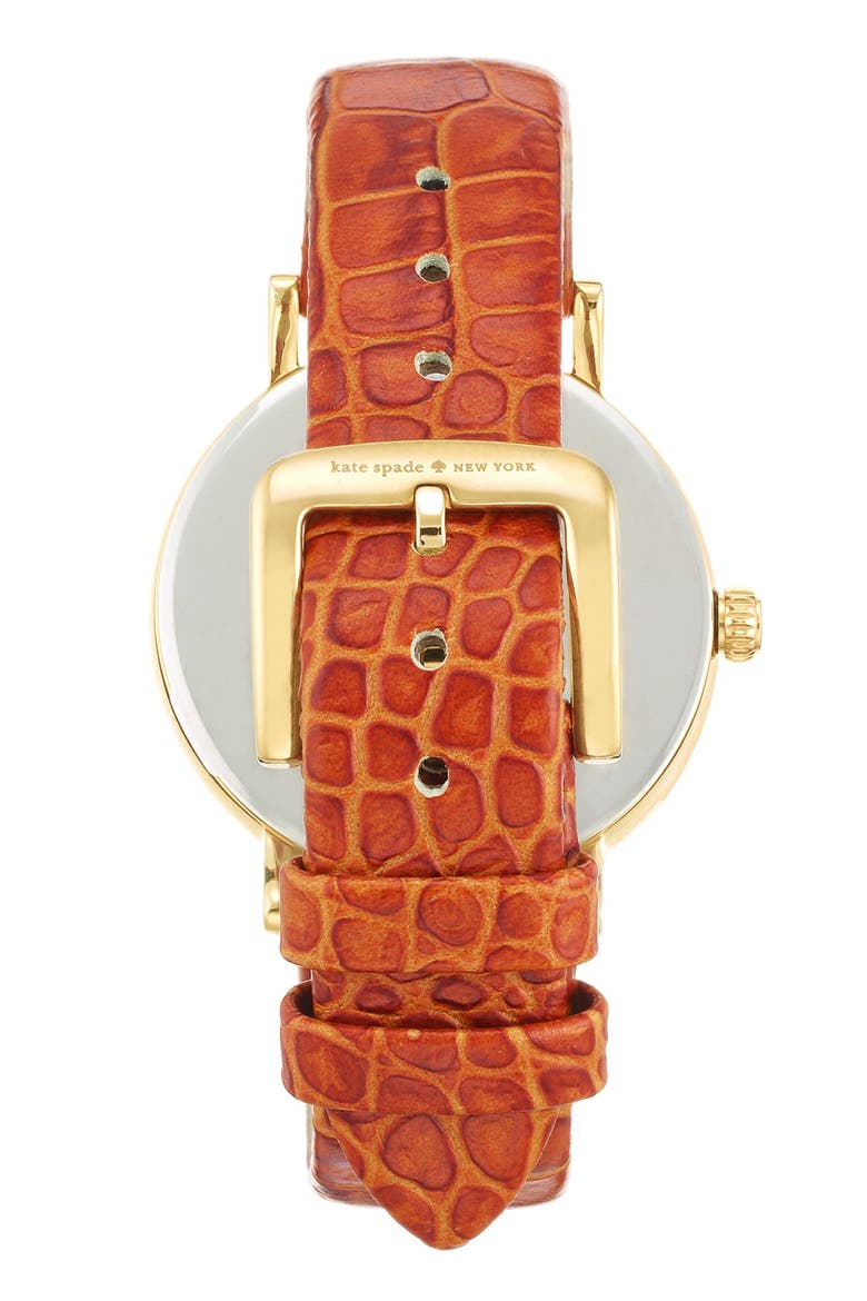 'metro' embossed leather strap watch, 34mm, Alternate, color, DEEP CARAMEL
