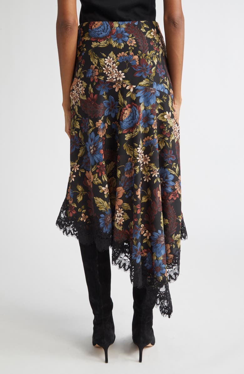 Veronica Beard Rosemary Floral Asymmetric Hem Stretch Silk Skirt, Alternate, color, Black Multi