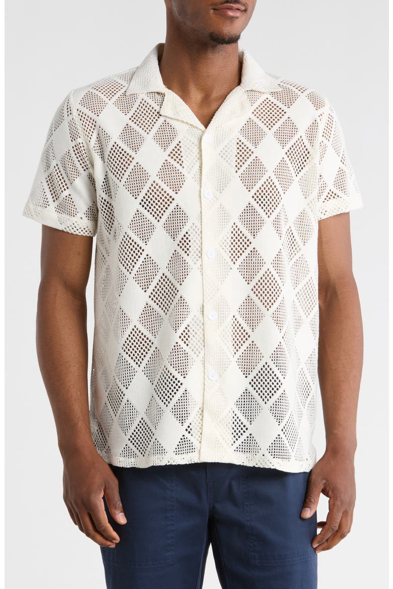 Modern Fit Textured Camp Shirt, Main, color, CREAM