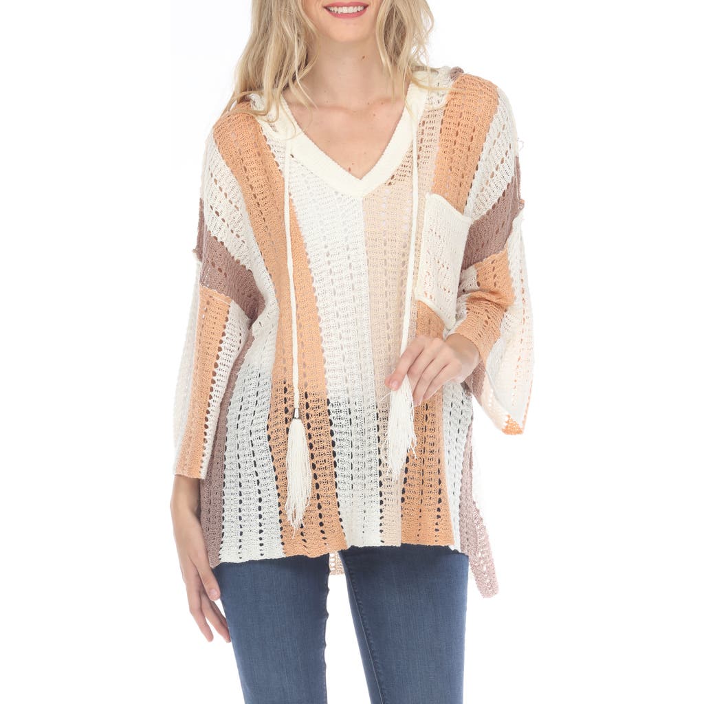 RAIN AND ROSE RAIN AND ROSE THREE-QUARTER SLEEVE OPEN STITCH HOODED TOP