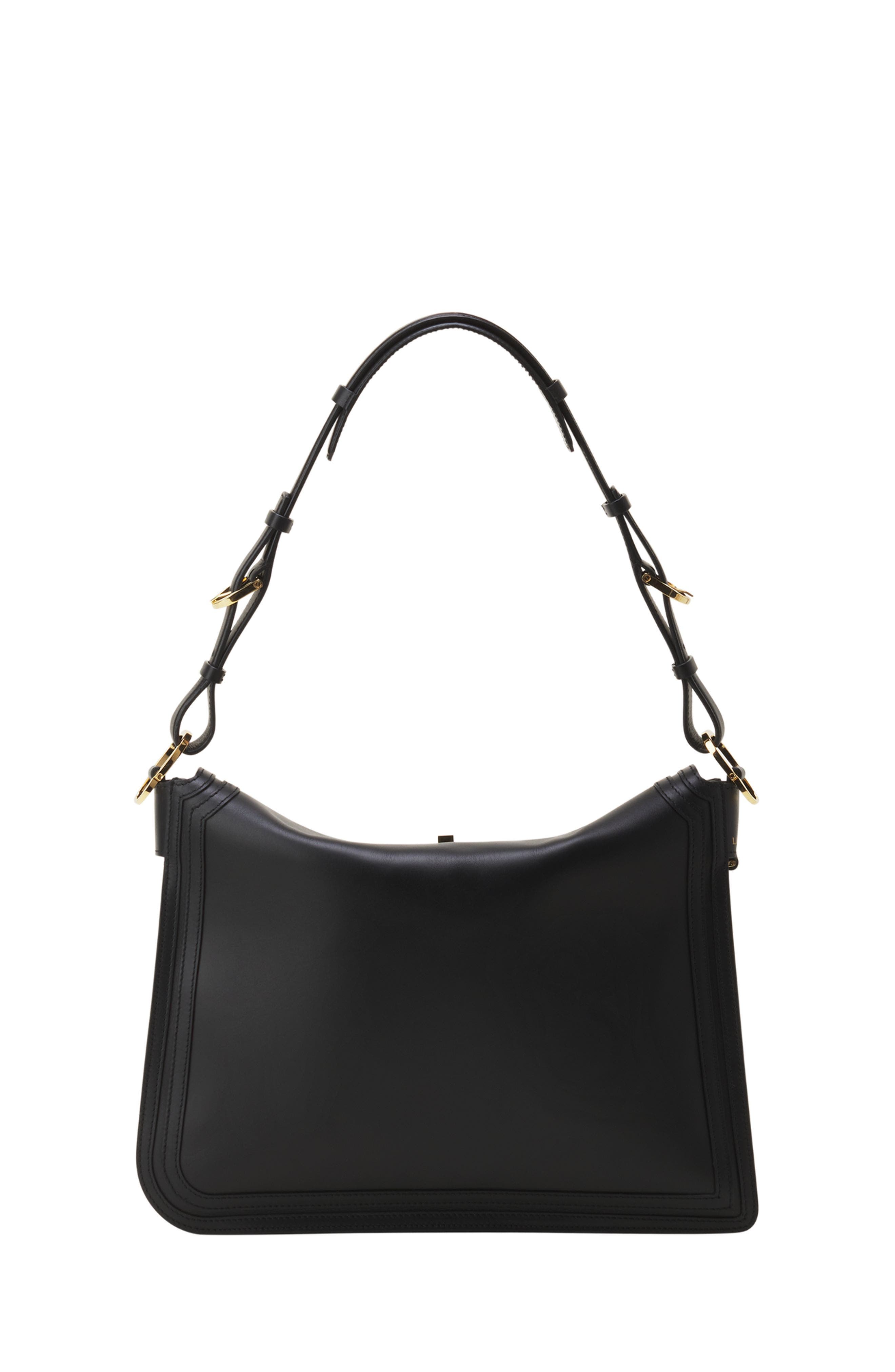 Lanvin Compagnon Asymmetrical Bag In Leather, Alternate, color, Black