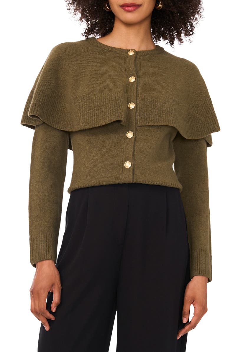 Vince Camuto Cape Detail Cardigan, Main, color, Burnt Olive