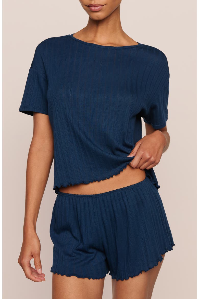 Pointelle Rib Pajama Shorts, Main, color, NAVY