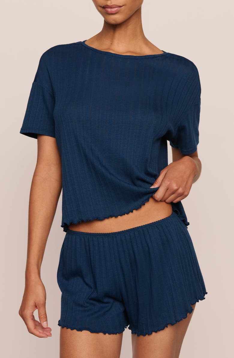 Eberjey Pointelle Rib Pajama Shorts, Main, color, Navy